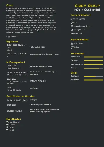 Müzik Öğretmeni Cv Örnekleri cv indir